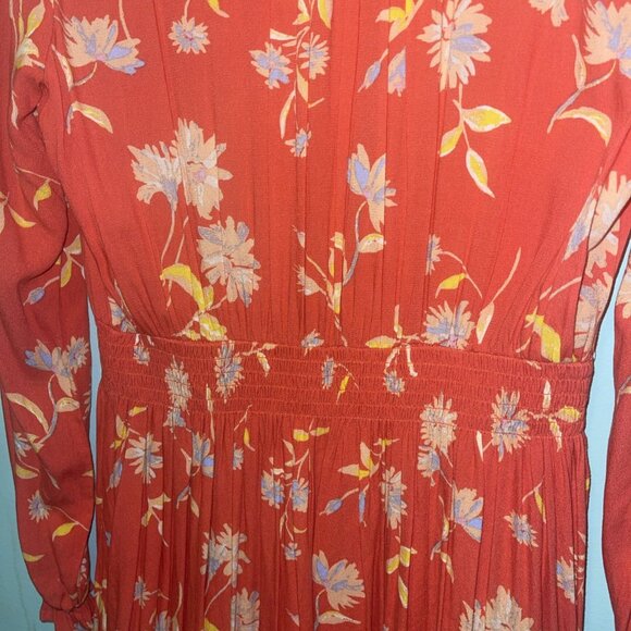 Free People Ruthie Women’s Medium Mini Dress Floral Boho Hippie Orange Daisies - Picture 13 of 14